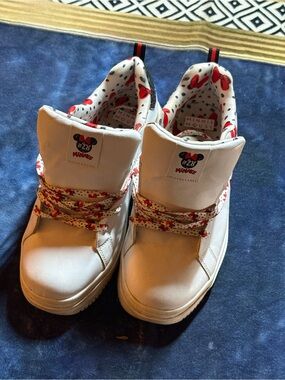 White and Red Kids High-Top Sneakers